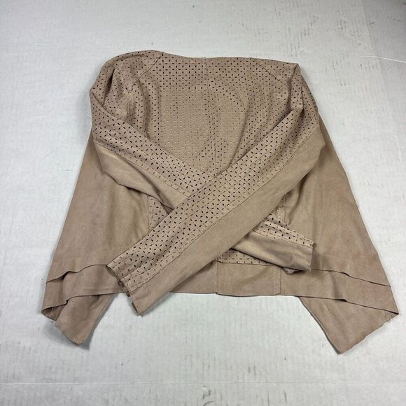 Lysse Womens Faux Suede Moto Jacket Beige Casual Chic Long Sleeve Open Front XS - Picture 9 of 10